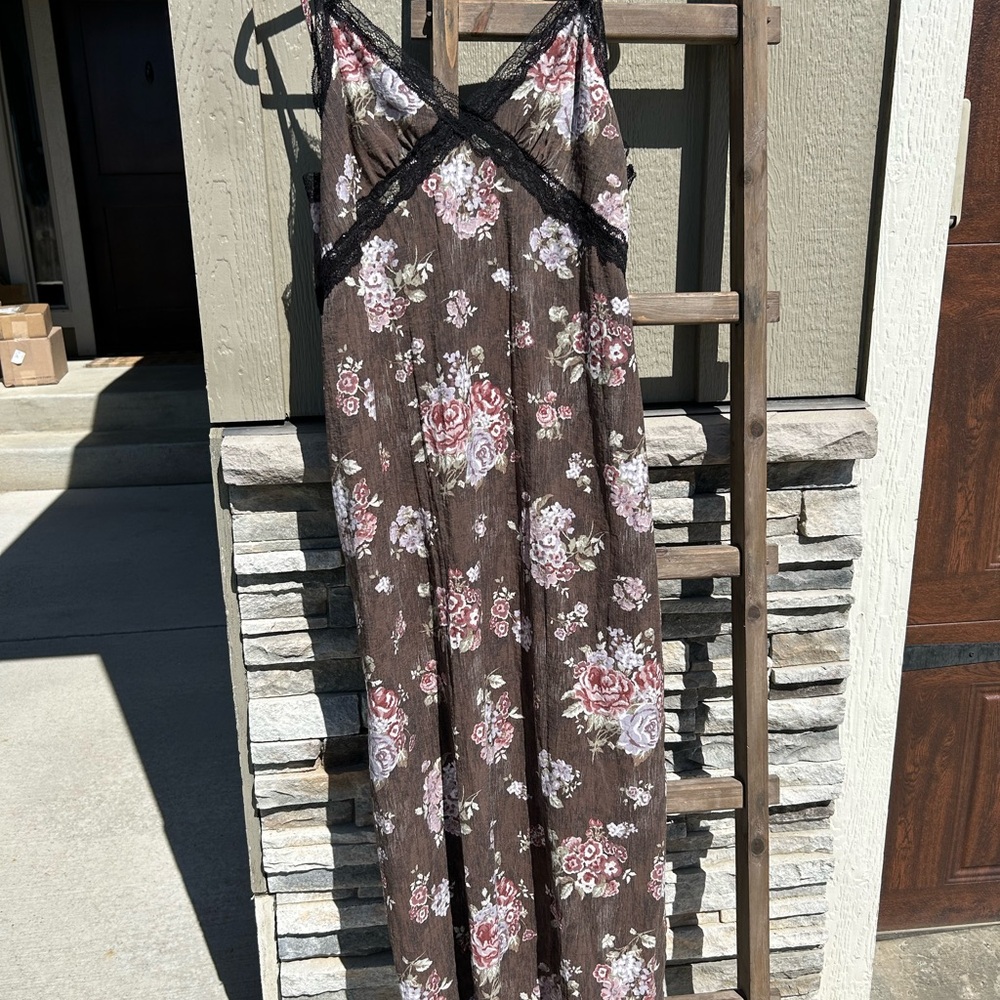 BROCK COLLECTION x H&M Lyocell Blend Floral Maxi Slip Dress in Brown Sz L